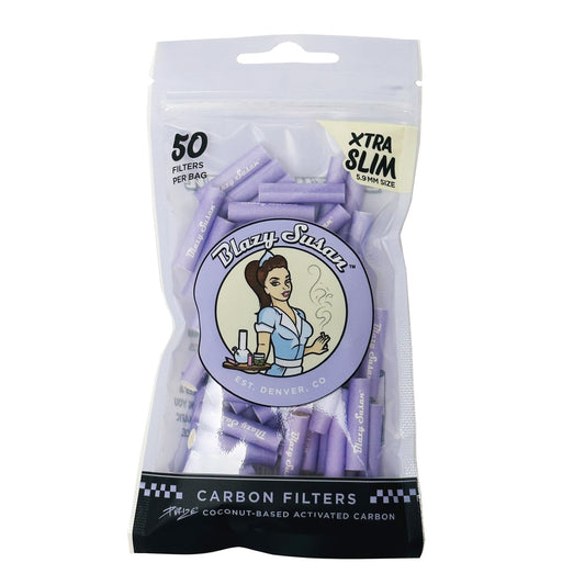 Blaze Susan - Purple Activated Carbon Filter Tips | Xtra Slim | 50ct Bag 1ct display
