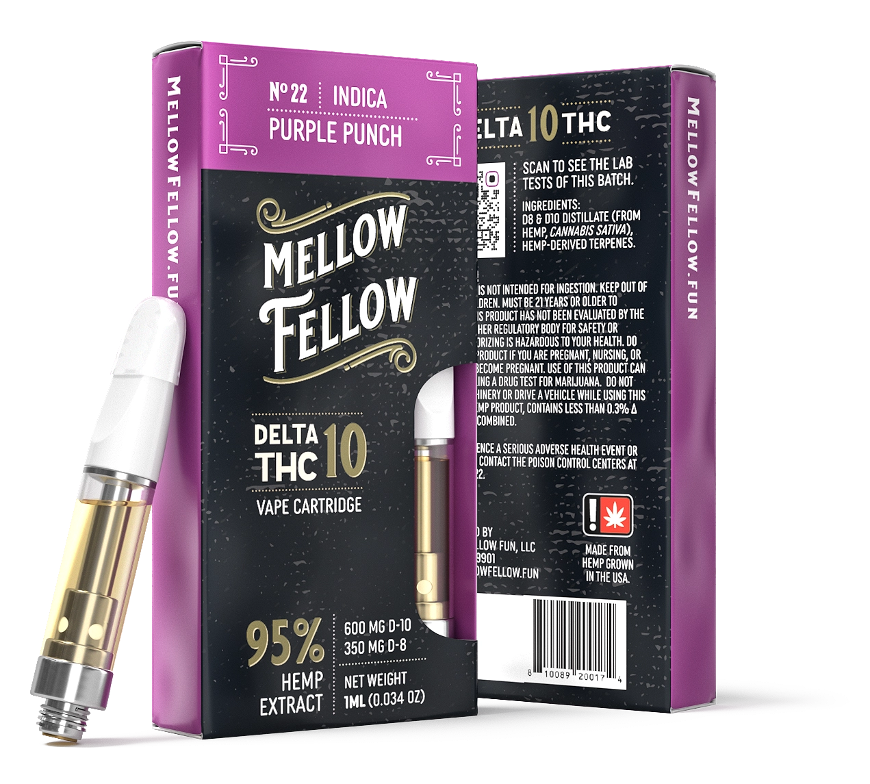 MELLOW FELLOW DELTA 10 VAPE CARTRIDGE 950MG - DISPLAY OF 6CT