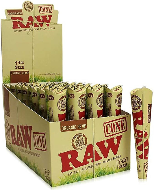 Raw - Organic 1 ¼ 6 Pack Cones -32CT Display