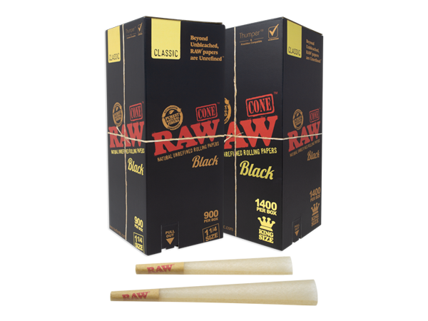 Raw - Black 1 ¼ 6 pack Cones -32CT Display