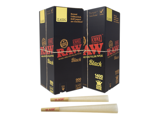 Raw - Black King Size 3 Pack Cones -32CT Display